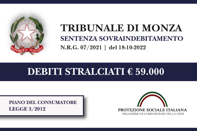 Trib. Monza: Sentenza legge 3 (ora Codice della Crisi) del 18.10.22. Donna affetta da sindrome di shopping compulsivo azzera euro 59.000 con le Finanziarie. Piano del Consumatore