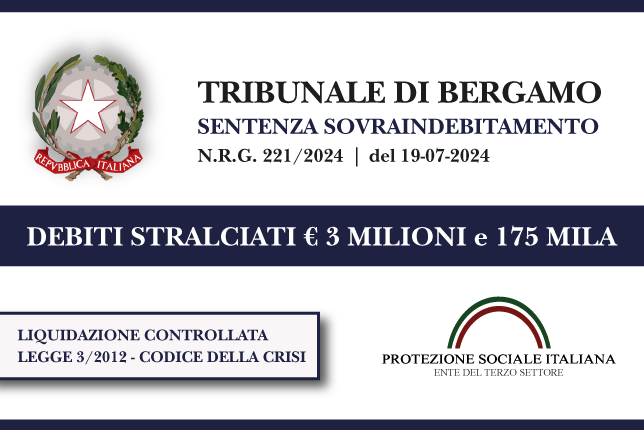 Ex titolari noto ristorante azzerano € 3 MILIONI e 175 mila di debiti con Banche, Fornitori e Agenzia Entrate Riscossione I Trib. Bergamo I Codice della Crisi e insolvenza