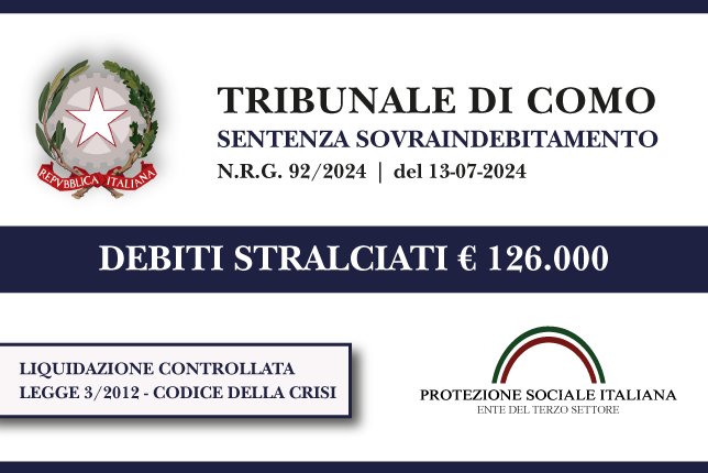Ex titolare impresa artigiana di produzione manufatti vetro azzera € 126.000 di debiti con Banche, Finanziarie e Agenzia Entrate I Trib. Como I Codice della crisi