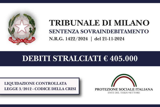 Ex soci impresa settore telefonia azzerano € 405.000 di debiti con Inps, Fornitori e Agenzia Entrate I Trib. Milano I Liquidazione contollata