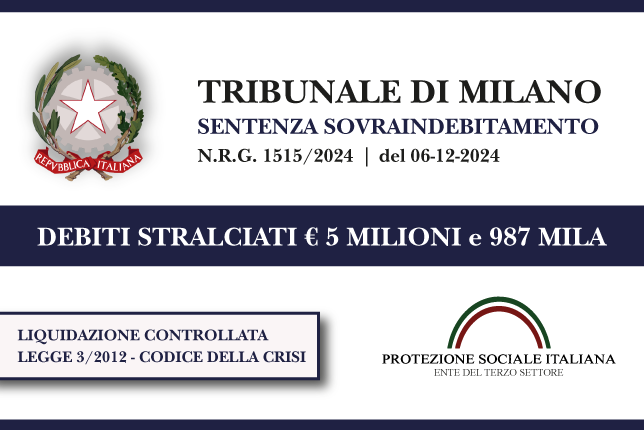 Ex soci imprese di costruzioni azzerano € 5 Milioni e 987.000 di debiti con Banche e Agenzia Entrate I Trib. Milano I Liquidazione controllata