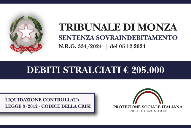 Ex titolare azienda progettazione arredamenti azzera € 205.000 di debiti con Banche e Agenzia Entrate I Trib. Monza I Liquidazione controllata