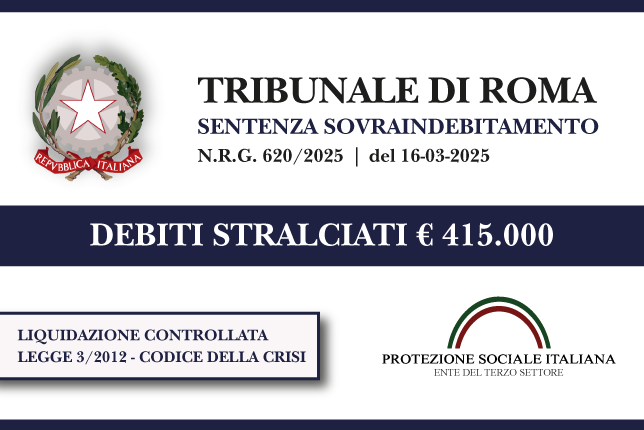 Famiglia di costruttori romani azzera € 415.000 di debiti con Banche, Inps e Agenzia Entrate Riscossione I Trib. Roma I Liquidazione controllata
