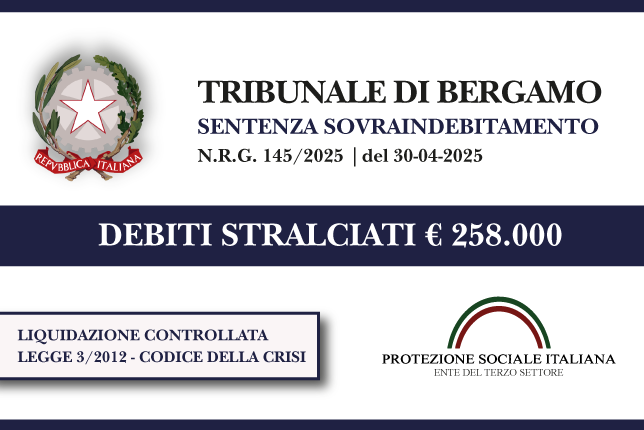 Ex titolare piccola concessionaria auto azzera € 258.000 di debiti con Banche, Fornitori e Agenzia Entrate I Trib Bergamo I Liquidazione controllata