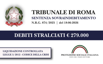 Ex imprenditore vendita ingrosso carta e detergenti per la pulizia azzera € 279.000 di debiti con Banche, Finanziarie e Agenzia Entrate Riscossione I Trib. Roma I Liquidazione controllata
