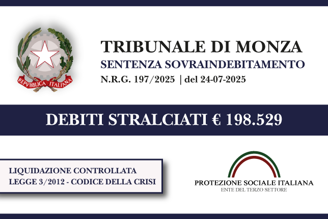 Madre separata azzera € 198.529 di debiti con Banche, Finanziarie e Condominio I Trib. Monza I Liquidazione controllata